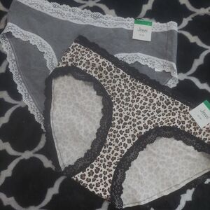 NWT Jenni Women's Lace Trim Panties - Gray and‎ Leopard Print Large